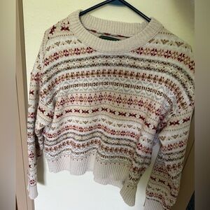 American Eagle Outfitters Cream and Red Fair Isle Crew Neck Sweater